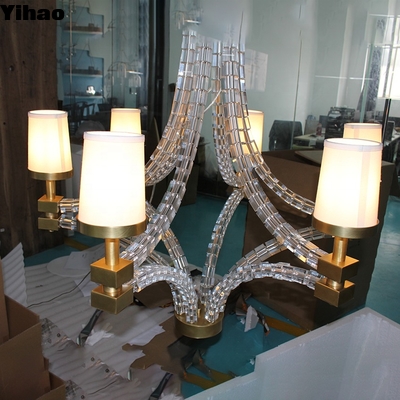 কেনা Handmade Brass 6-Light Chandelier with White Fabric Shades অনলাইন উত্পাদন